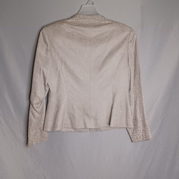 Adrianna Papell Skirt Suit Silk 2pc Womens 10 Beige/Silver Faux Pearl Beaded - Picture 10 of 16